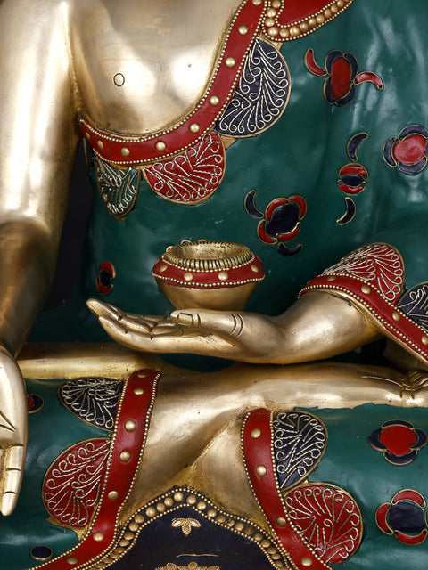 17" Lord Buddha Seated in Varada Mudra | Brass Statue with Inlay Work