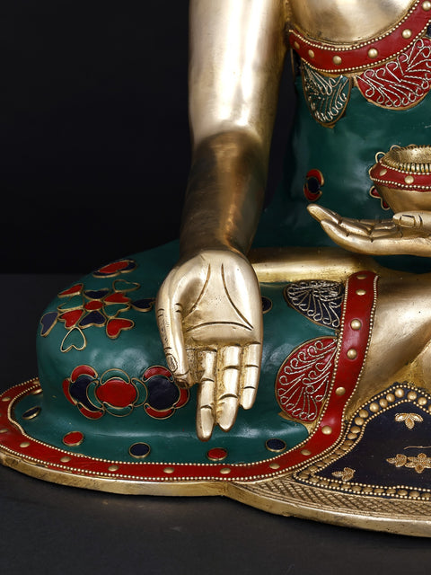 17" Lord Buddha Seated in Varada Mudra | Brass Statue with Inlay Work