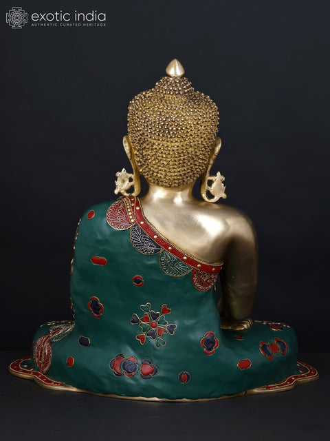 17" Lord Buddha Seated in Varada Mudra | Brass Statue with Inlay Work