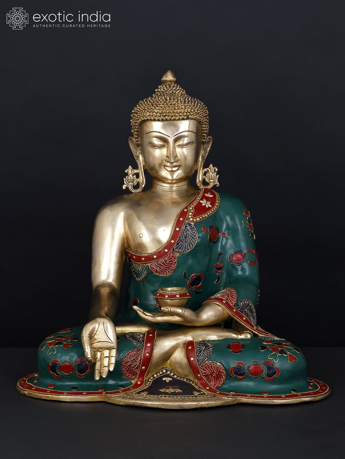 17" Lord Buddha Seated Varada Mudra Brass Statue Handmade