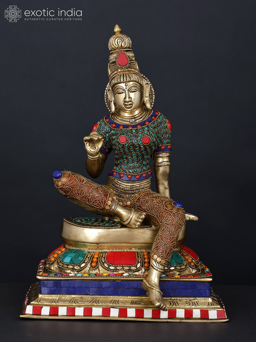 14" Devi Uma Goddess Parvati Brass Statue Seated Lalitasana Handmade