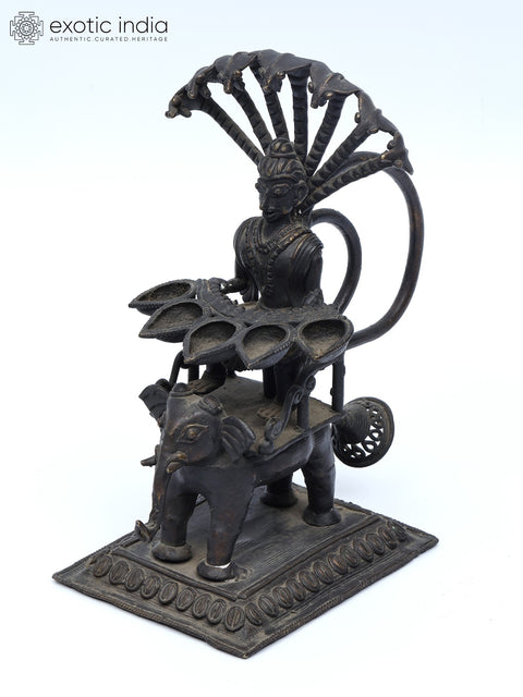 8" Elephant Design Tribal Lamp with Serpents | Brass Statue | Table Decor