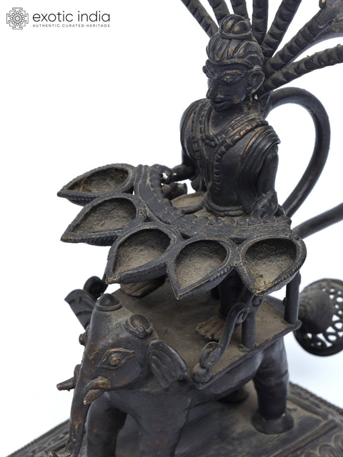 8" Elephant Design Tribal Lamp with Serpents | Brass Statue | Table Decor