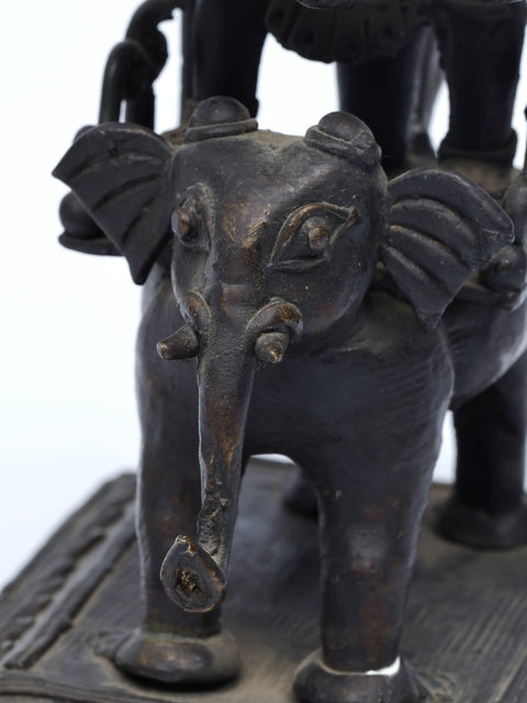 8" Elephant Design Tribal Lamp with Serpents | Brass Statue | Table Decor