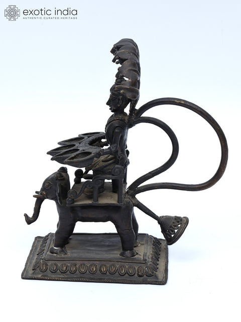 8" Elephant Design Tribal Lamp with Serpents | Brass Statue | Table Decor