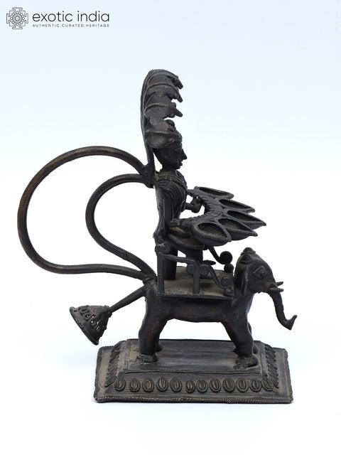 8" Elephant Design Tribal Lamp with Serpents | Brass Statue | Table Decor