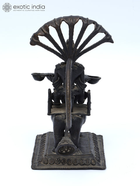 8" Elephant Design Tribal Lamp with Serpents | Brass Statue | Table Decor