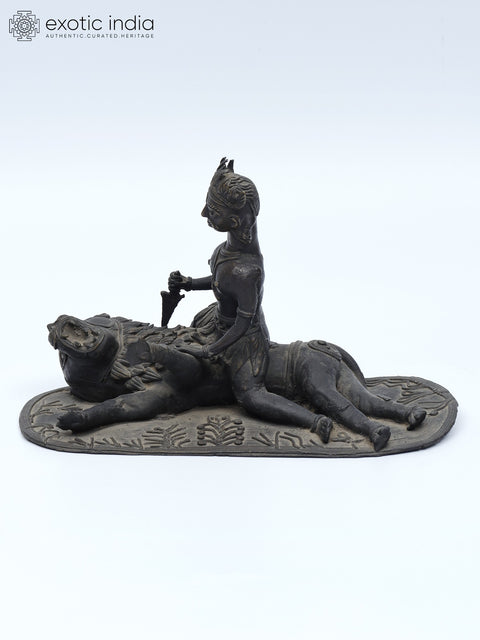 9" Hunter Hunting Lion | Tribal Brass Statue