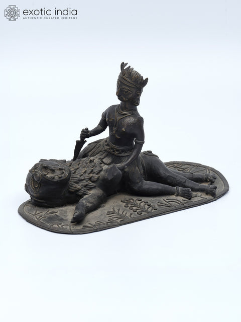 9" Hunter Hunting Lion | Tribal Brass Statue