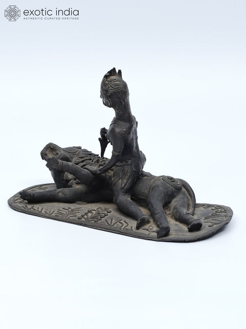 9" Hunter Hunting Lion | Tribal Brass Statue
