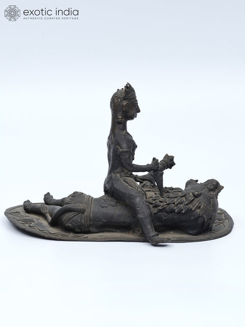 9" Hunter Hunting Lion | Tribal Brass Statue