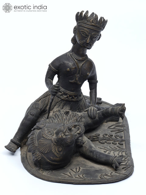 9" Hunter Hunting Lion | Tribal Brass Statue