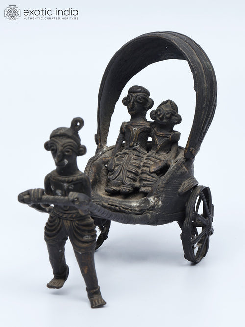 5" Tribal Brass Handmade Rickshaw Statue
