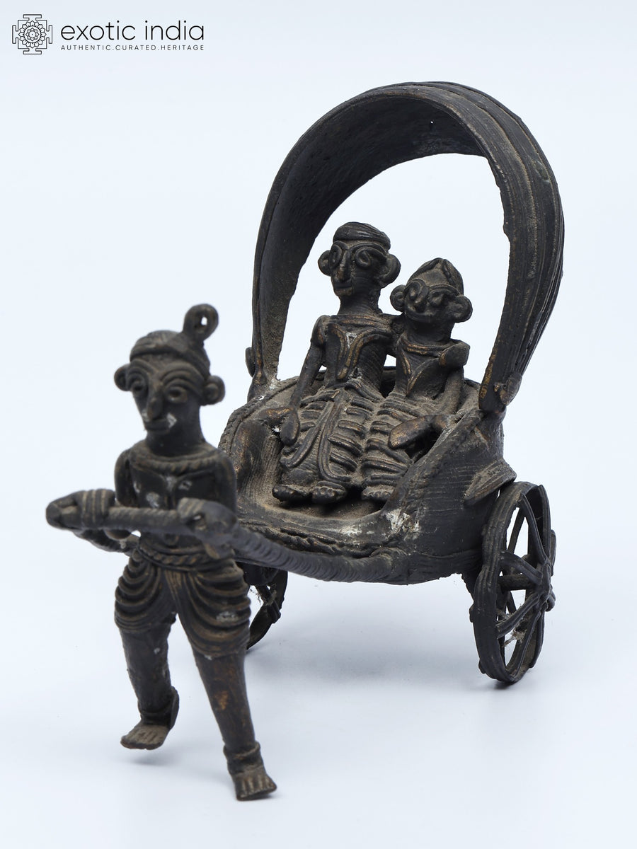 5" Tribal Brass Handmade Rickshaw Statue