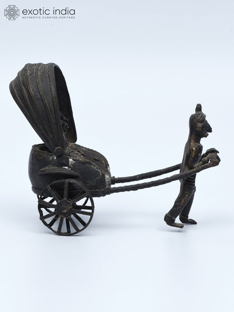 5" Human-Powered Rikshaw | Tribal Brass Statue
