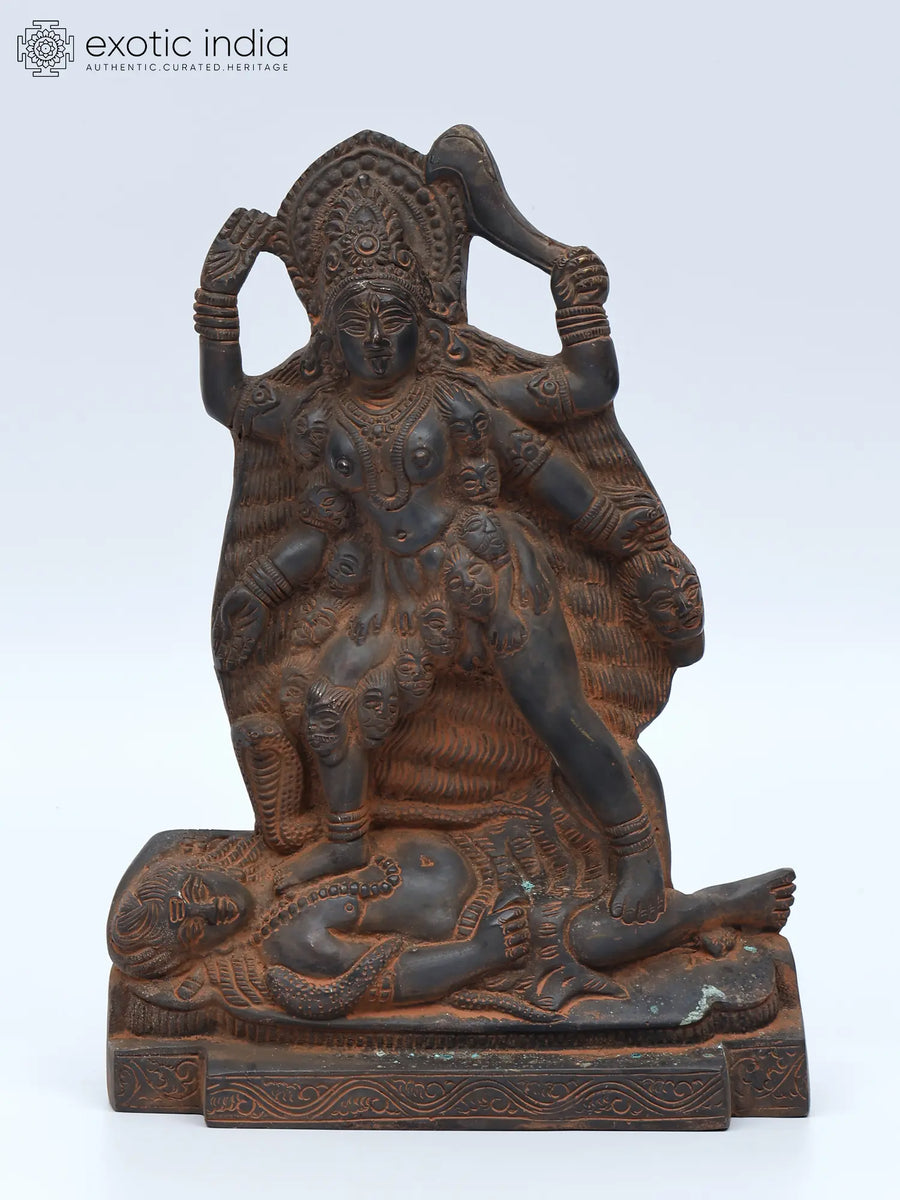 9" Goddess Kali Standing on Lord Shiva Brass Statue