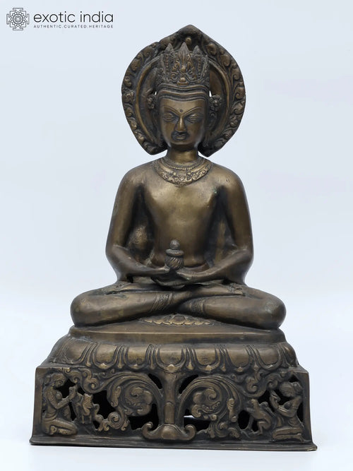 14" Crowned Buddha Brass Statue for Home Decor