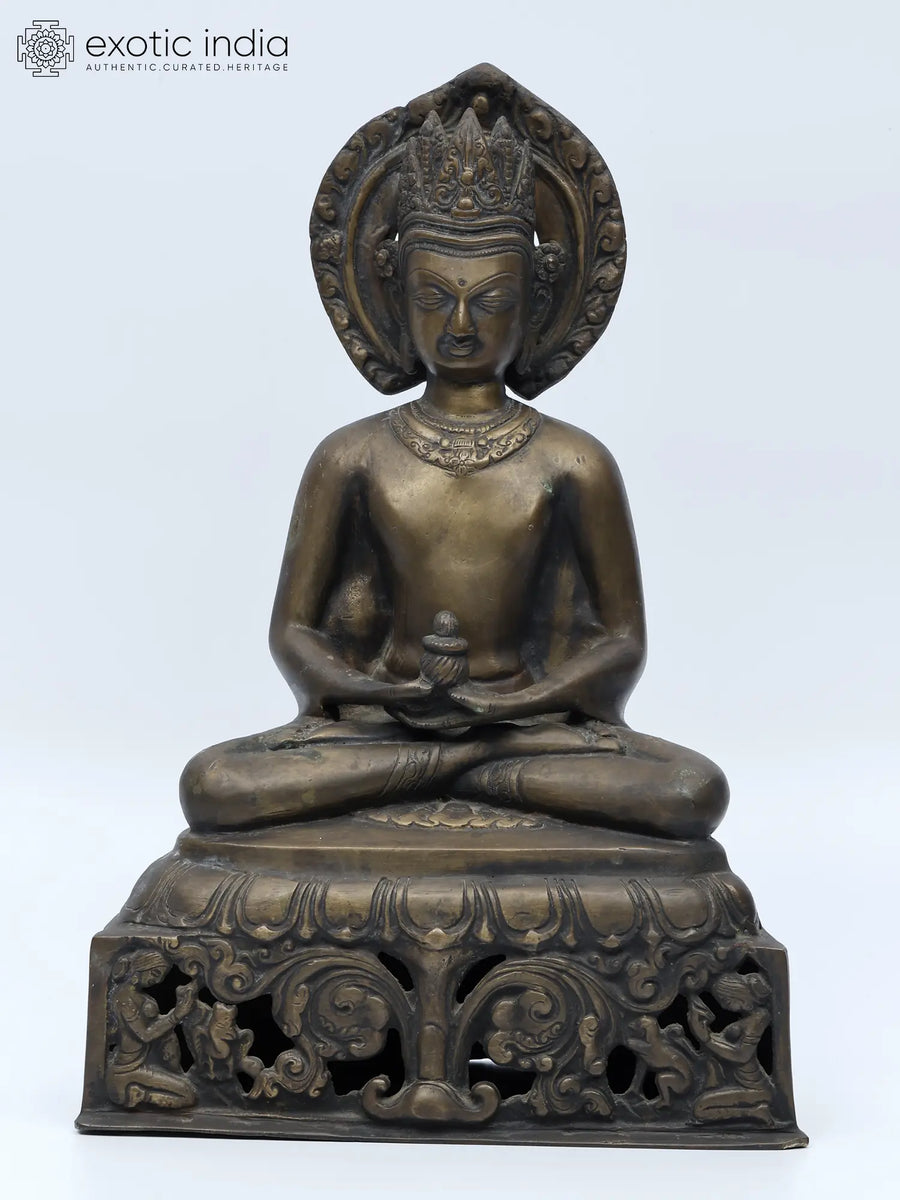 14" Crowned Buddha Brass Statue for Home Decor