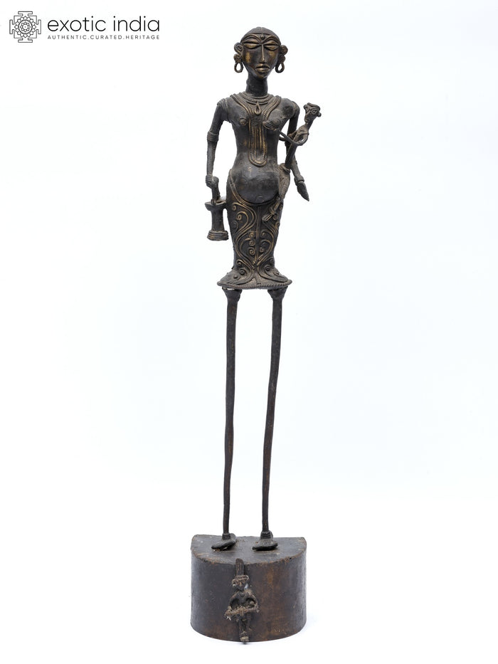 22" Tribal Mother with Child Handmade Brass Statue