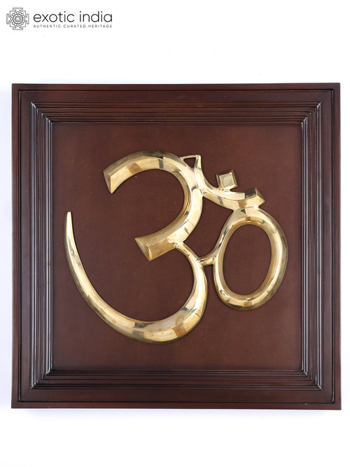 24" Brass Om Wall Hanging Statue with Wood Frame