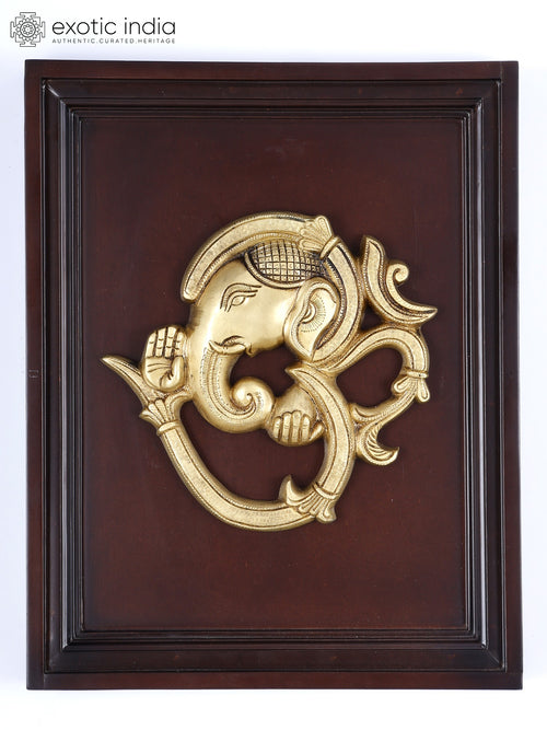 16" Om Shape Ganesha Brass Wall Hanging Sculpture