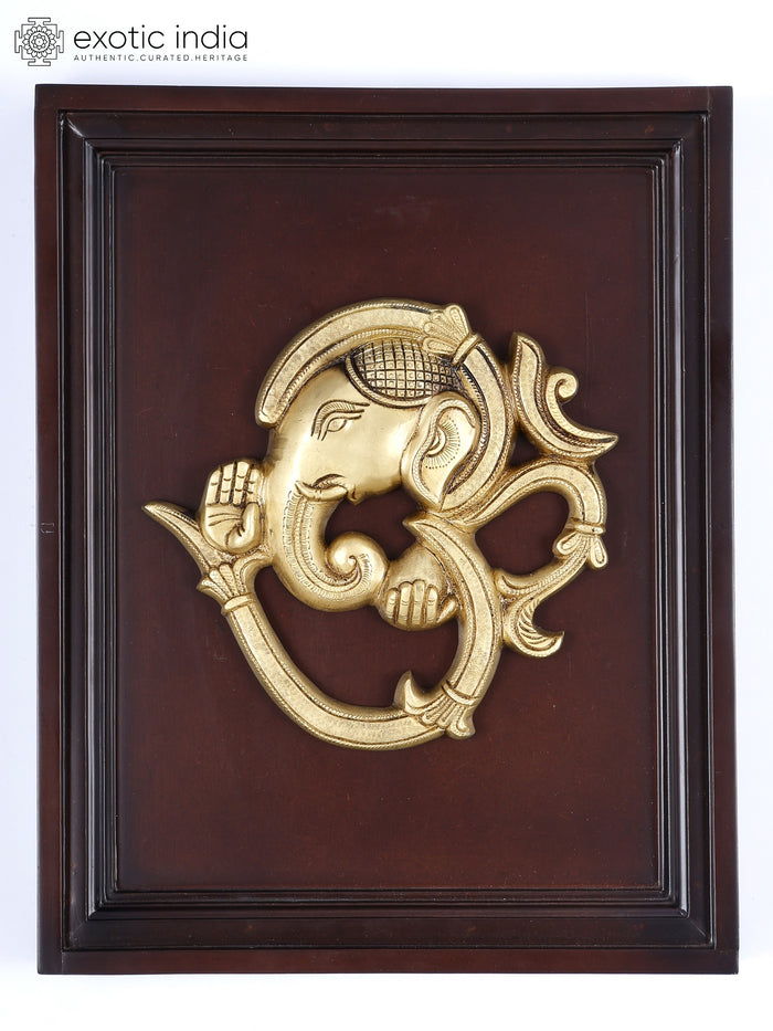 16" Om Shape Ganesha Brass Wall Hanging Sculpture