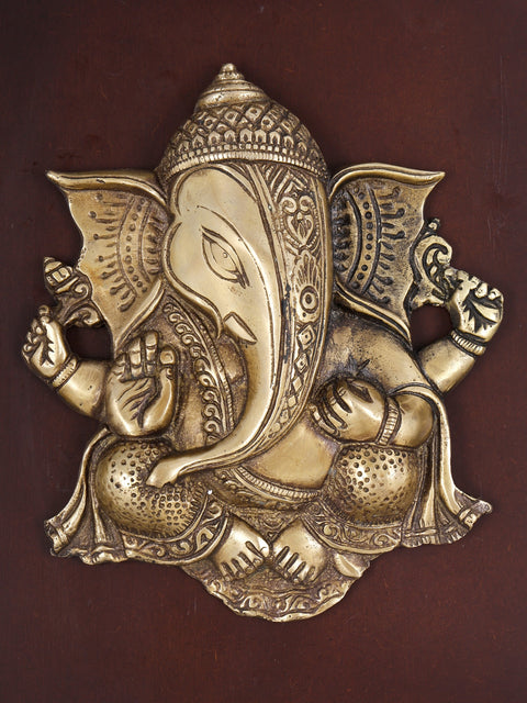16" Blessing Ganesha | Wood Framed Brass Sculpture
