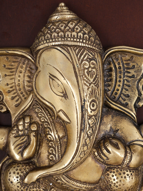 16" Blessing Ganesha | Wood Framed Brass Sculpture