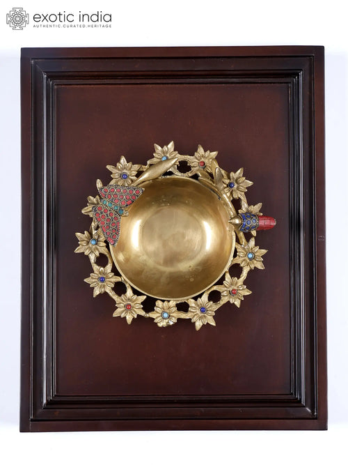 16" Brass Urli Wall Hanging with Butterfly and Bird Design