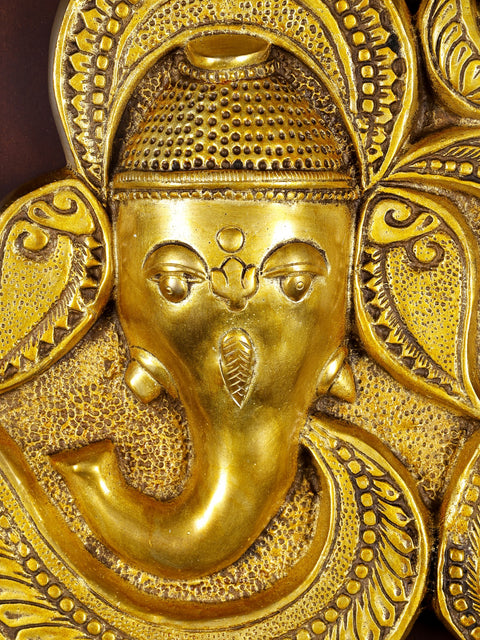 16" Om (Aum) Ganesha | Wood Framed Brass Sculpture | Wall Hanging