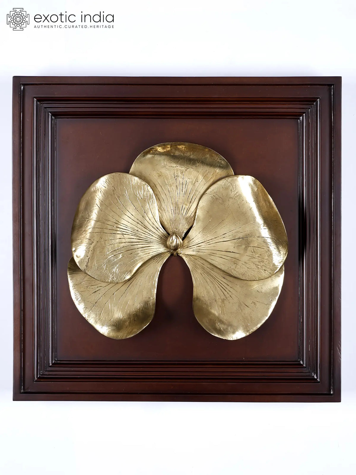 20" Brass Fancy Leaf | Wood Framed Brass Sculpture | Wall Hanging