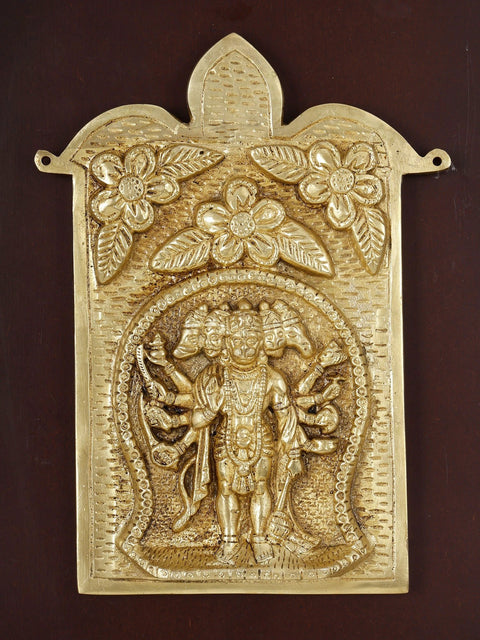 16" Standing Panchamukhi Hanuman | Wood Framed Brass Sculpture | Wall Hanging