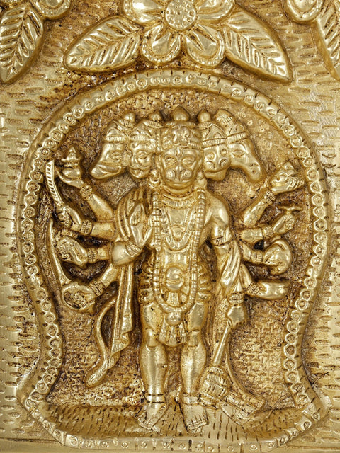 16" Standing Panchamukhi Hanuman | Wood Framed Brass Sculpture | Wall Hanging