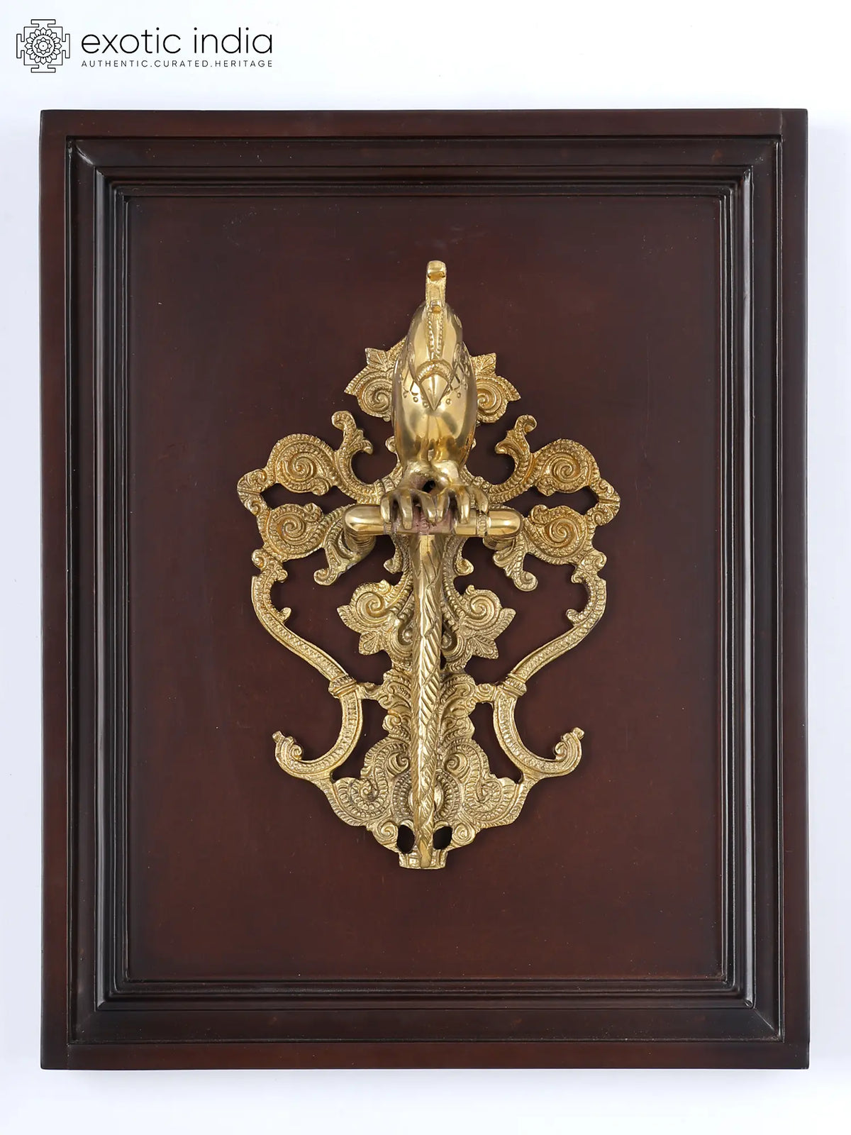 16" Brass Parrot Wall Decor | Wood Framed Sculpture