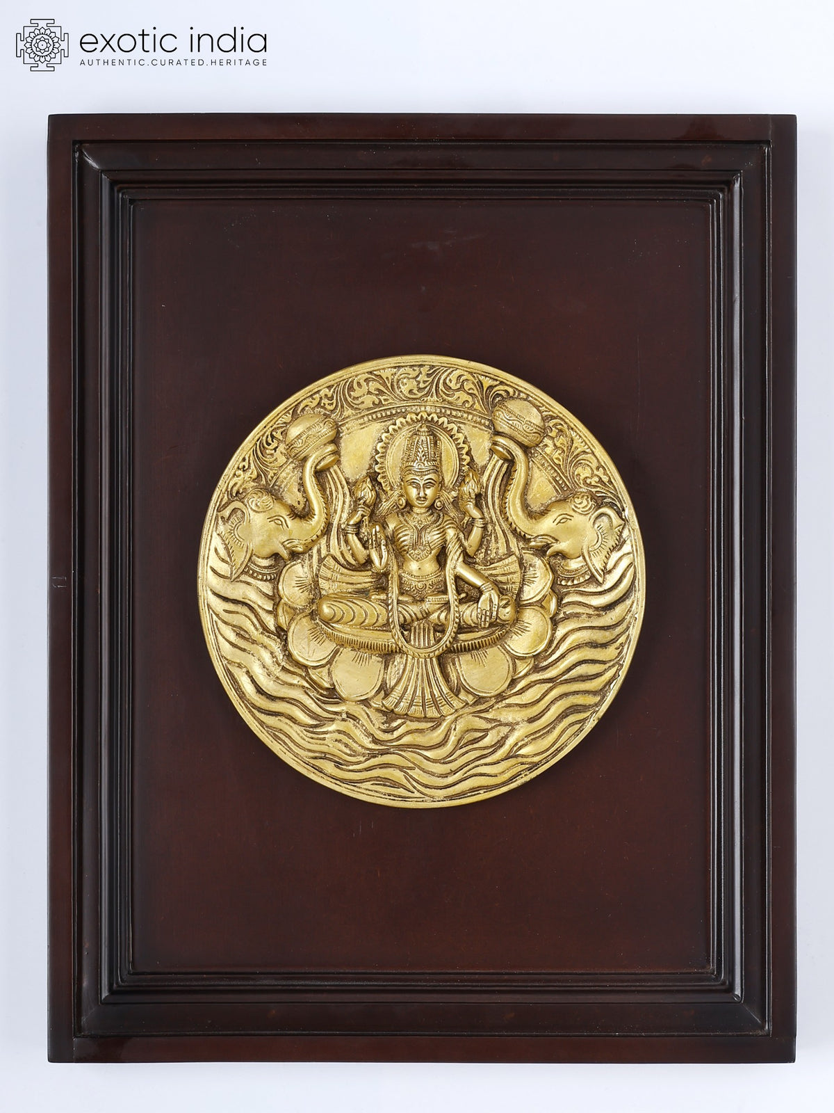16" Brass Gajalakshmi Wall Hanging with Wood Frame