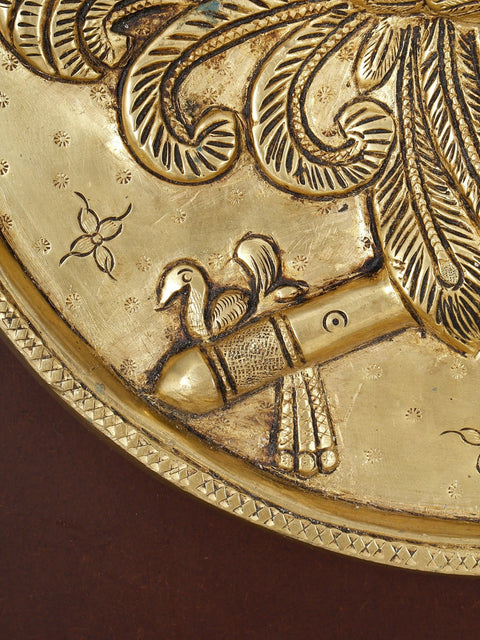 20" Lord Krishna Plate | Wood Framed Brass Sculpture | Wall Hanging Decor