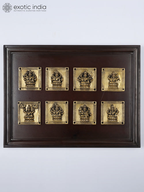 24" Ashtalakshmi Brass Statue Set with Wood Frame Wall Hanging