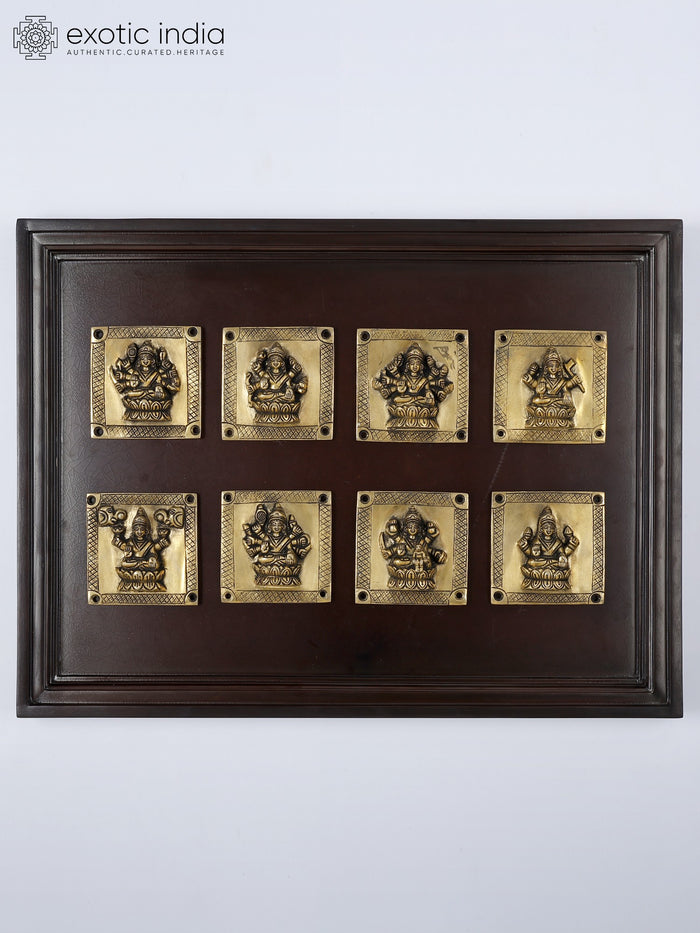 24" Ashtalakshmi Brass Statue Set with Wood Frame Wall Hanging