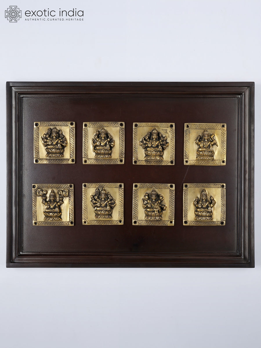 24" Ashtalakshmi Brass Statue Set with Wood Frame Wall Hanging