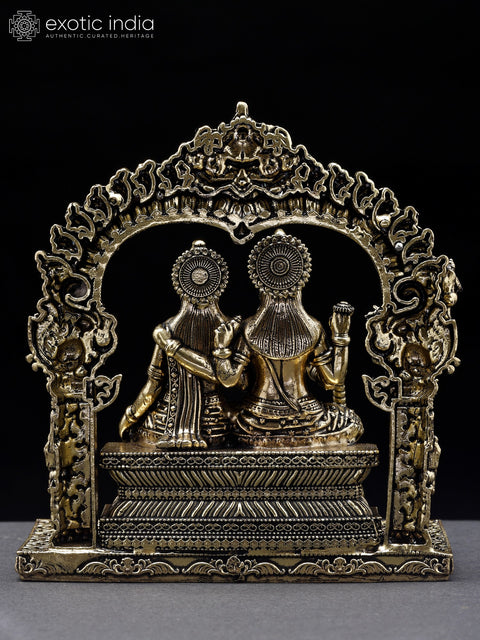 4" Small Superfine Lakshmi - Narayan Seated in Blessing Gesture with Kirtimukha Prabhavali | Brass Statue