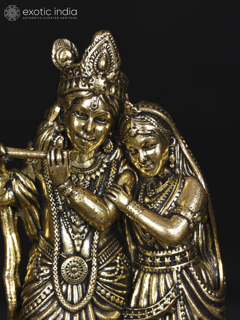 4" Small Superfine Fluting Radha Krishna | Brass Statue