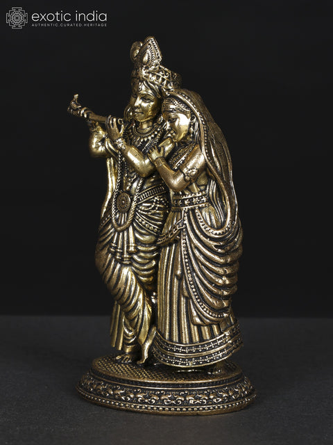 4" Small Superfine Fluting Radha Krishna | Brass Statue