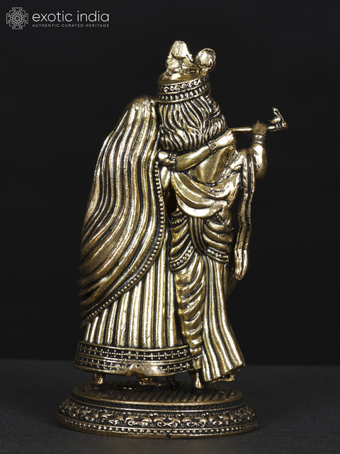 4" Small Superfine Fluting Radha Krishna | Brass Statue