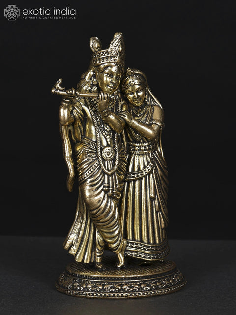 4" Small Superfine Fluting Radha Krishna | Brass Statue