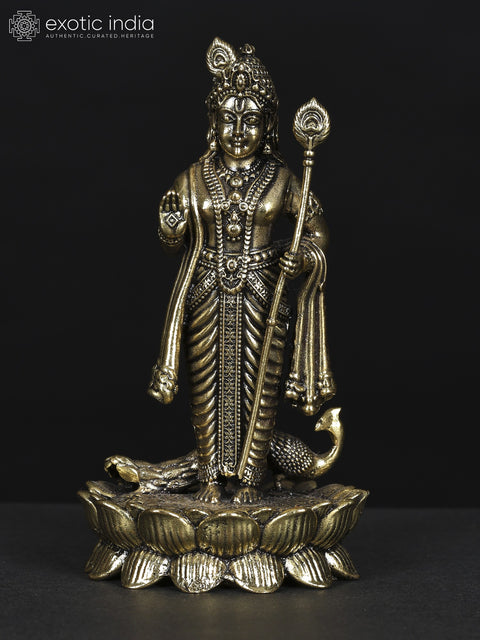 Small Superfine Standing Lord Murugan In Blessing Gesture | Brass Statue