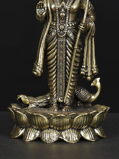 Small Superfine Standing Lord Murugan In Blessing Gesture | Brass Statue