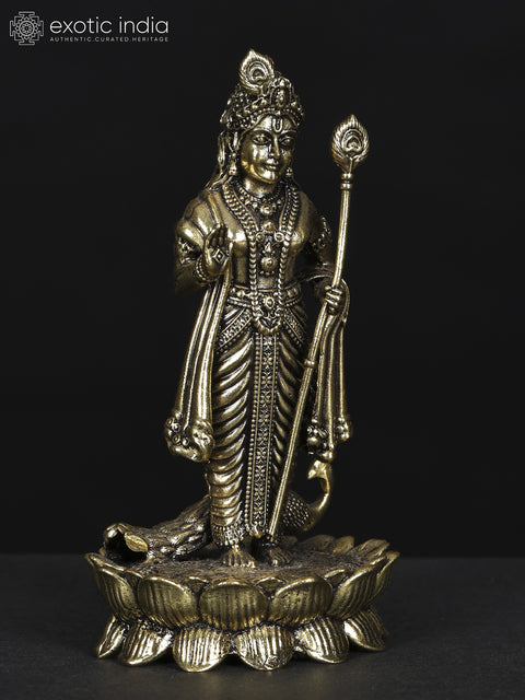 Small Superfine Standing Lord Murugan In Blessing Gesture | Brass Statue