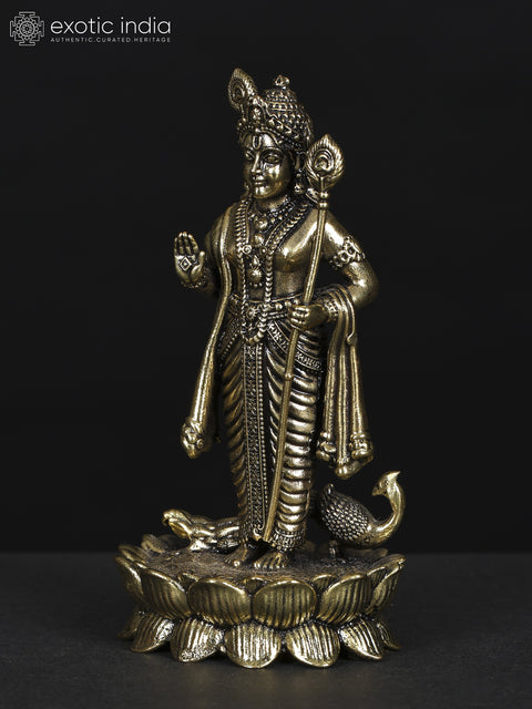 Small Superfine Standing Lord Murugan In Blessing Gesture | Brass Statue