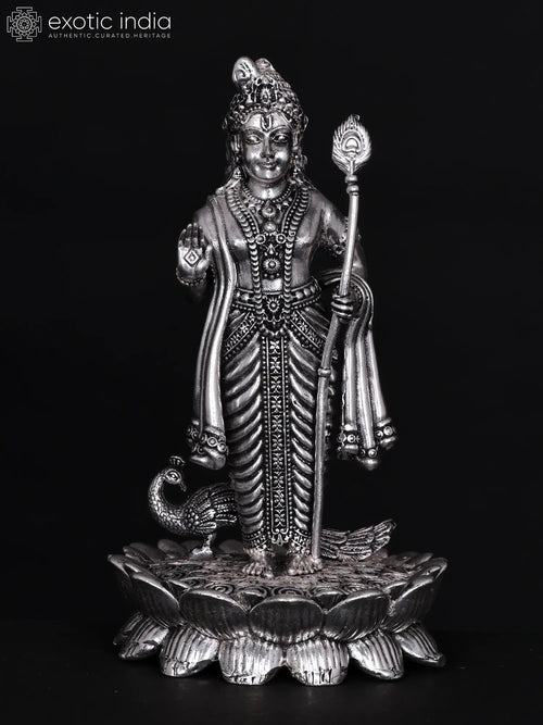 Small Superfine Standing Lord Murugan Blessing Gesture Brass Statue