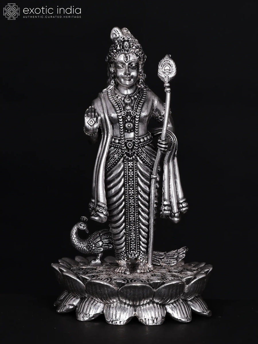 Small Superfine Standing Lord Murugan Blessing Gesture Brass Statue